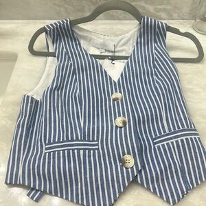 Blue and White Striped Vest with Buttons